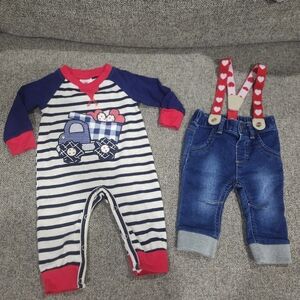 Boutique Baby Valentine outfit Hearts Trucks Suspenders